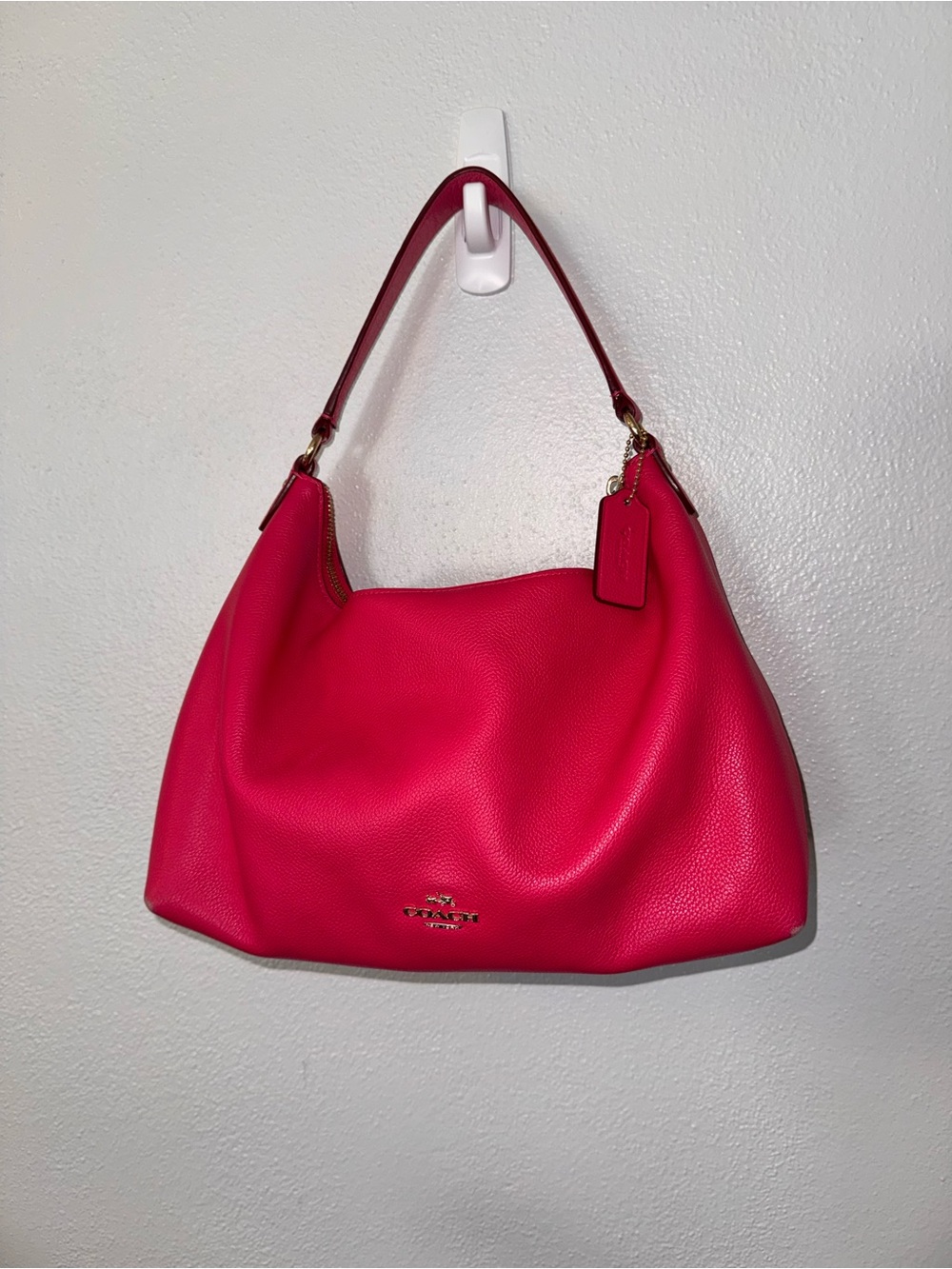 Coach Pebbled Leather Shoulder Hobo Bag in Hot Pink